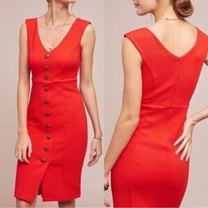 Anthropologie Maeve Quilted Button Midi Dress Red Size XS